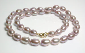 8x10mm lavender pink pearl & 9 carat gold necklace