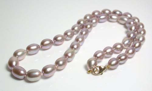 8x10mm lavender pink pearl & 9 carat gold necklace