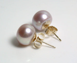 8.5mm pale pink pearl & 9 carat yellow gold earrings