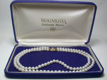 Load image into Gallery viewer, Vintage Mikimoto double strand cultured Akoya pearl &amp; 18ct gold necklace in original box