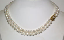 Load image into Gallery viewer, Vintage Mikimoto double strand cultured Akoya pearl &amp; 18ct gold necklace in original box