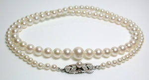 Vintage Mikimoto cultured Akoya pearl & silver necklace in original box