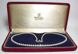 Vintage Mikimoto cultured Akoya pearl & silver necklace in original box
