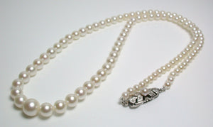Vintage Mikimoto cultured Akoya pearl & silver necklace in original box