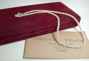 Vintage Mikimoto cultured Akoya pearl & silver necklace in original box