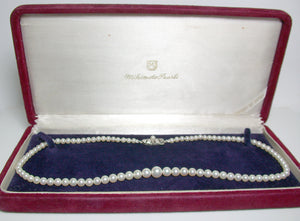 Vintage Mikimoto cultured Akoya pearl & silver necklace in original box