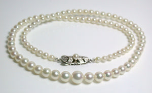Vintage Mikimoto cultured Akoya pearl & silver necklace in original box