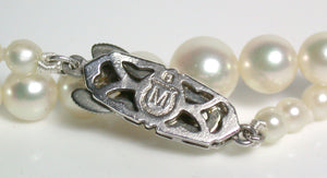 Vintage Mikimoto cultured Akoya pearl & silver necklace in original box