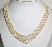Load image into Gallery viewer, Vintage Akoya saltwater pearl, sapphire &amp; gold triple strand necklace