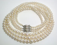 Load image into Gallery viewer, Vintage triple 3.4-7.2mm Akoya saltwater pearl &amp; silver necklace