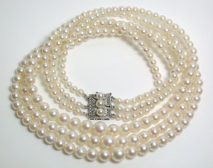 Vintage triple 3.4-7.2mm Akoya saltwater pearl & silver necklace