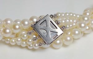 Vintage triple 3.4-7.2mm Akoya saltwater pearl & silver necklace