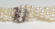 Load image into Gallery viewer, Vintage triple 3.4-7.2mm Akoya saltwater pearl &amp; silver necklace
