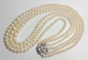 Vintage triple 3.4-7.2mm Akoya saltwater pearl & silver necklace