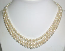 Load image into Gallery viewer, Vintage triple 3.4-7.2mm Akoya saltwater pearl &amp; silver necklace