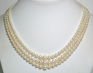 Vintage triple 3.4-7.2mm Akoya saltwater pearl & silver necklace