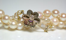 Load image into Gallery viewer, Vintage AAA Akoya saltwater pearl, amethyst &amp; gold double strand necklace