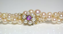 Load image into Gallery viewer, Vintage AAA Akoya saltwater pearl, amethyst &amp; gold double strand necklace