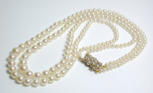 Vintage AAA Akoya saltwater pearl & rose gold double strand necklace