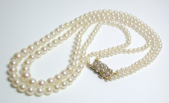 Vintage AAA Akoya saltwater pearl & rose gold double strand necklace