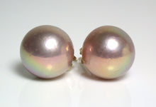 Load image into Gallery viewer, 13mm metallic &quot;Edison&quot; pink-gold pearl &amp; 9 carat gold earrings