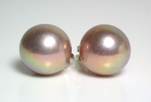 13mm metallic "Edison" pink-gold pearl & 9 carat gold earrings