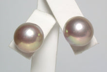Load image into Gallery viewer, 13mm metallic &quot;Edison&quot; pink-gold pearl &amp; 9 carat gold earrings