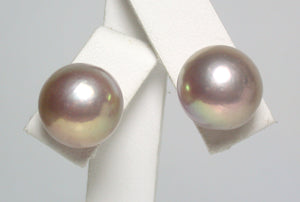 13mm metallic "Edison" pink-gold pearl & 9 carat gold earrings