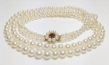 Load image into Gallery viewer, Vintage double 3-6.5mm Akoya saltwater pearl, 9ct gold &amp; garnet necklace