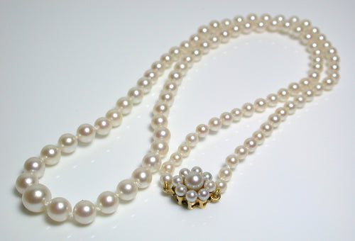 Vintage 3.4-7.2mm Akoya pearl & 9ct gold necklace