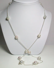 Load image into Gallery viewer, 33&quot; 11mm white ripple pearl &amp; sterling silver station necklace