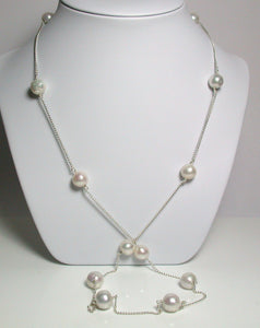 33" 11mm white ripple pearl & sterling silver station necklace