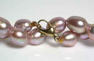 8x10mm lavender pink pearl & 9 carat gold necklace