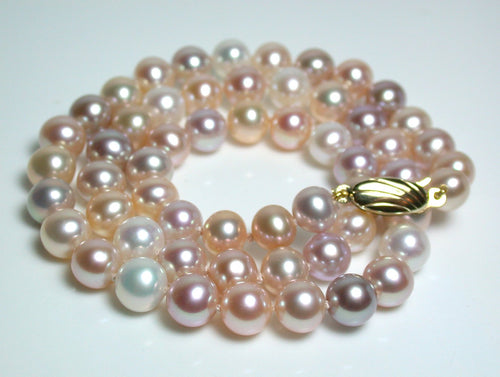 6.5-7.5mm multicolour pearl & 9 carat gold necklace