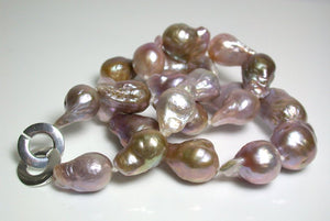 Multi-colour 10-14mm Kasumi-like pearl & silver necklace