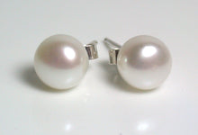 Load image into Gallery viewer, 7.5mm white freshwater pearl &amp; sterling silver earrings