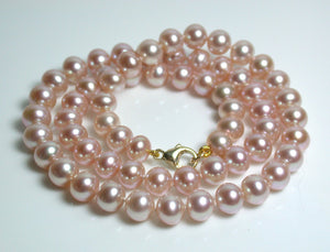 6x7mm metallic pink freshwater pearl & 9 carat gold necklace