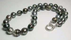 11-13mm grey Tahitian pearl & sterling silver necklace