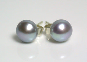 7-7.5mm silver-grey freshwater pearl & sterling silver earrings