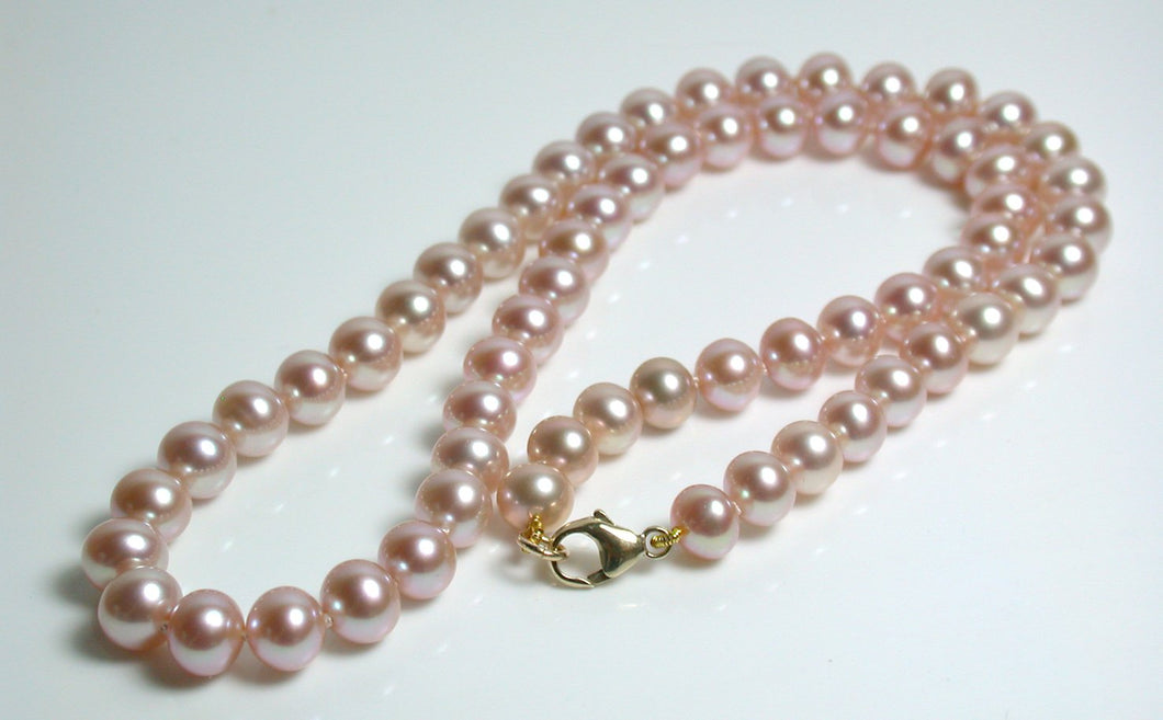 6x7mm metallic pink freshwater pearl & 9 carat gold necklace