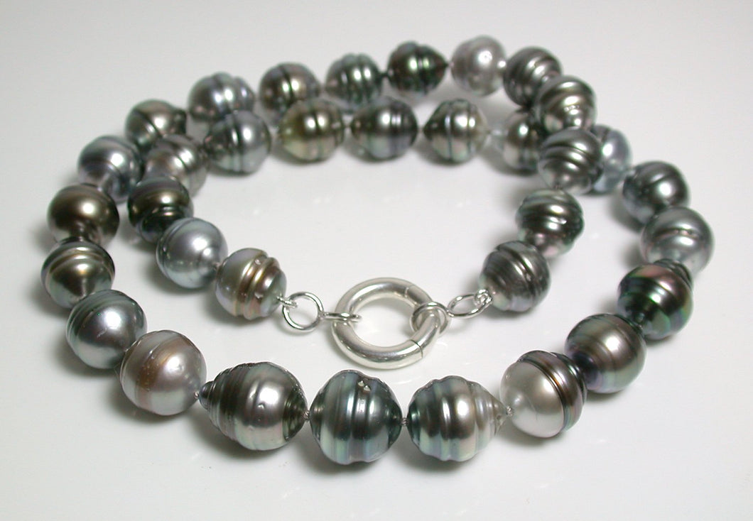 11-13mm grey Tahitian pearl & sterling silver necklace
