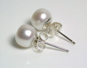 7.5mm white freshwater pearl & sterling silver earrings