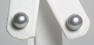 7-7.5mm silver-grey freshwater pearl & 9 carat gold earrings
