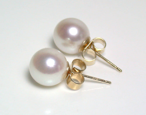 7.5-8mm white Japanese Akoya pearl & 18 carat gold earrings