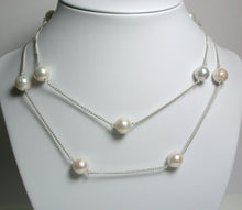 Load image into Gallery viewer, 33&quot; 11mm white ripple pearl &amp; sterling silver station necklace