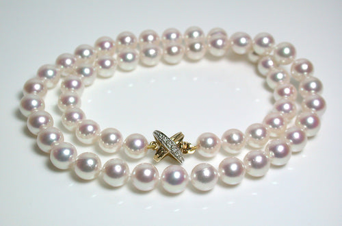 7.5-8mm Akoya pearl necklace, 9ct gold & diamond Tiffany X style clasp