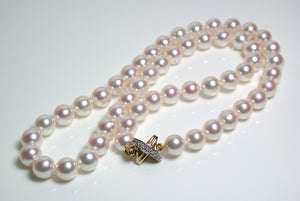 7.5-8mm Akoya pearl necklace, 9ct gold & diamond Tiffany X style clasp