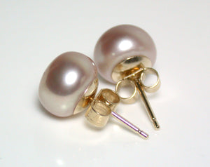 8.5-9mm metallic gold-pink pearl & 9 carat gold earrings