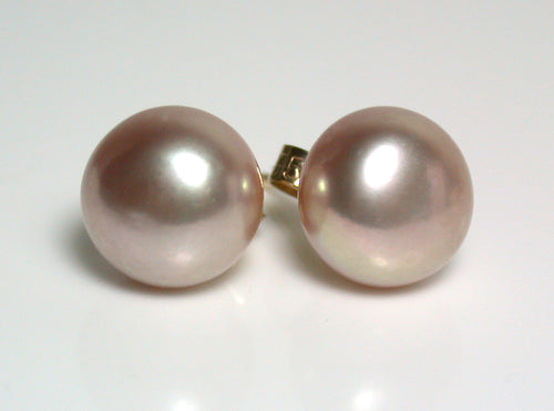 8.5-9mm metallic gold-pink pearl & 9 carat gold earrings