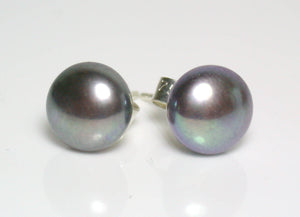 8-8.5mm black freshwater pearl & 9ct white gold earrings